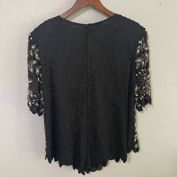 Vintage Plus Size 100% Silk Beaded Blouse - Picture 7 of 13